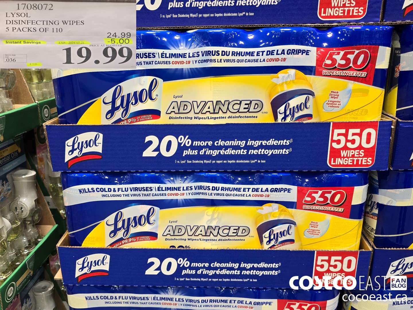 1708072 LYSOL DISINFECTING WIPES 5 PACKS OF 110 ($5.00 INSTANT SAVINGS EXPIRES ON 2024-07-21) $19.99