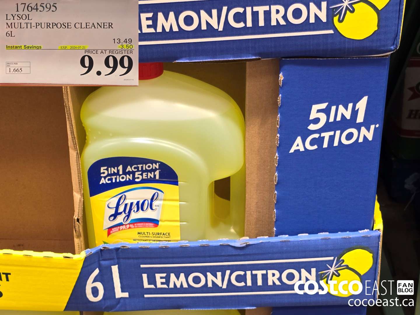 1764595 LYSOL MULTI-PURPOSE CLEANER 6L ($3.50 INSTANT SAVINGS EXPIRES ON 2024-07-21) $9.99