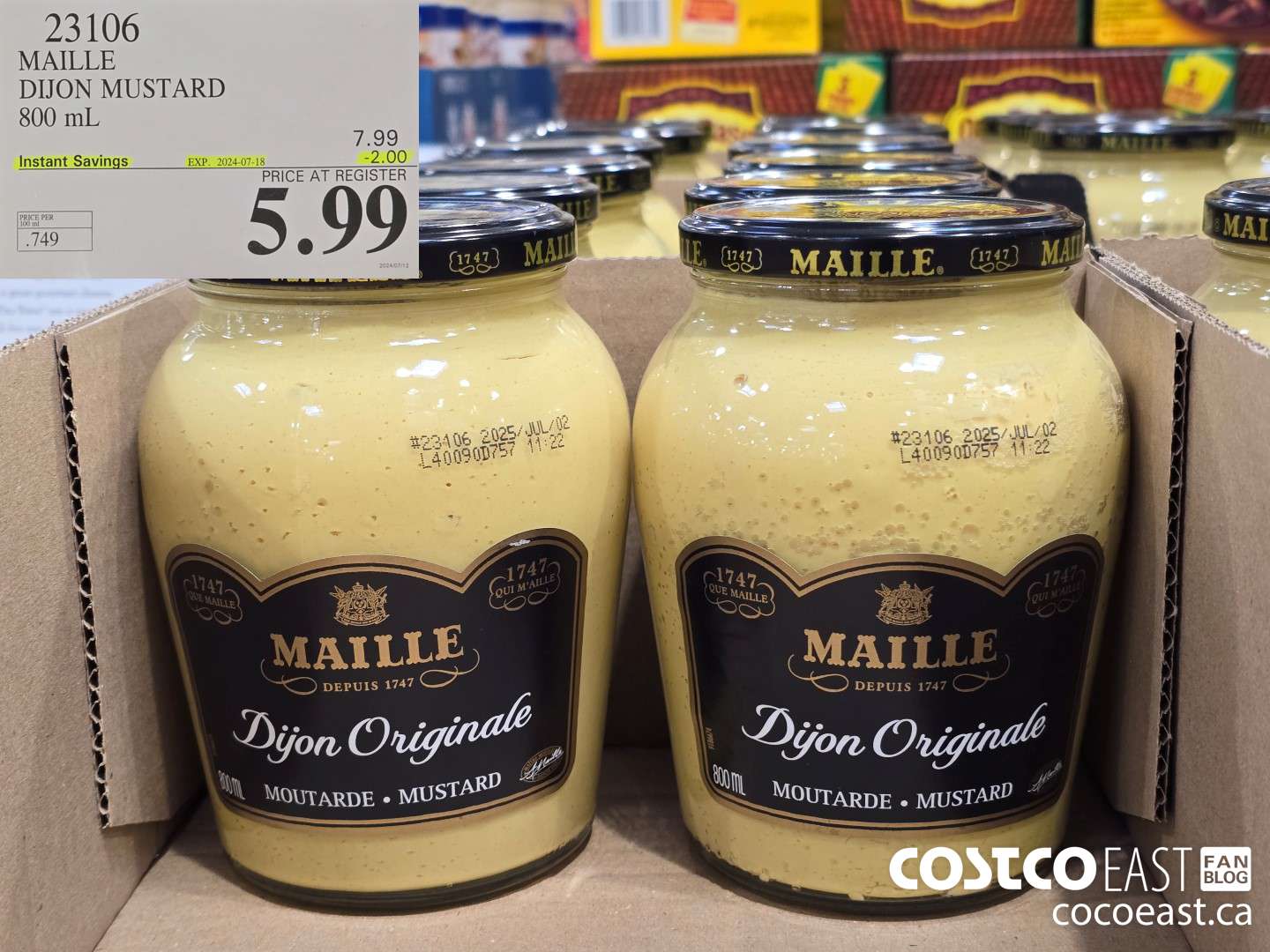 23106 MAILLE DIJON MUSTARD 800 ML ($2.00 INSTANT SAVINGS EXPIRES ON 2024-07-18) $5.99