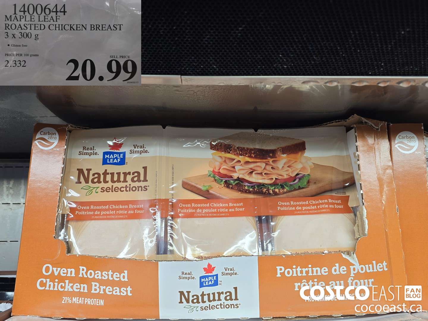 400644 MAPLE LEAF ROASTED CHICKEN BREAST 2 X 400 G $20.99