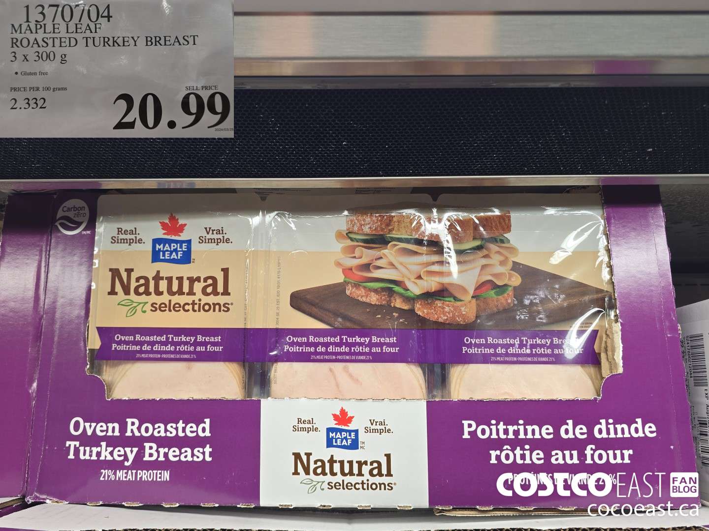 1370704 MAPLE LEAF ROASTED TURKEY BREAST 3 x 300 G $20.99