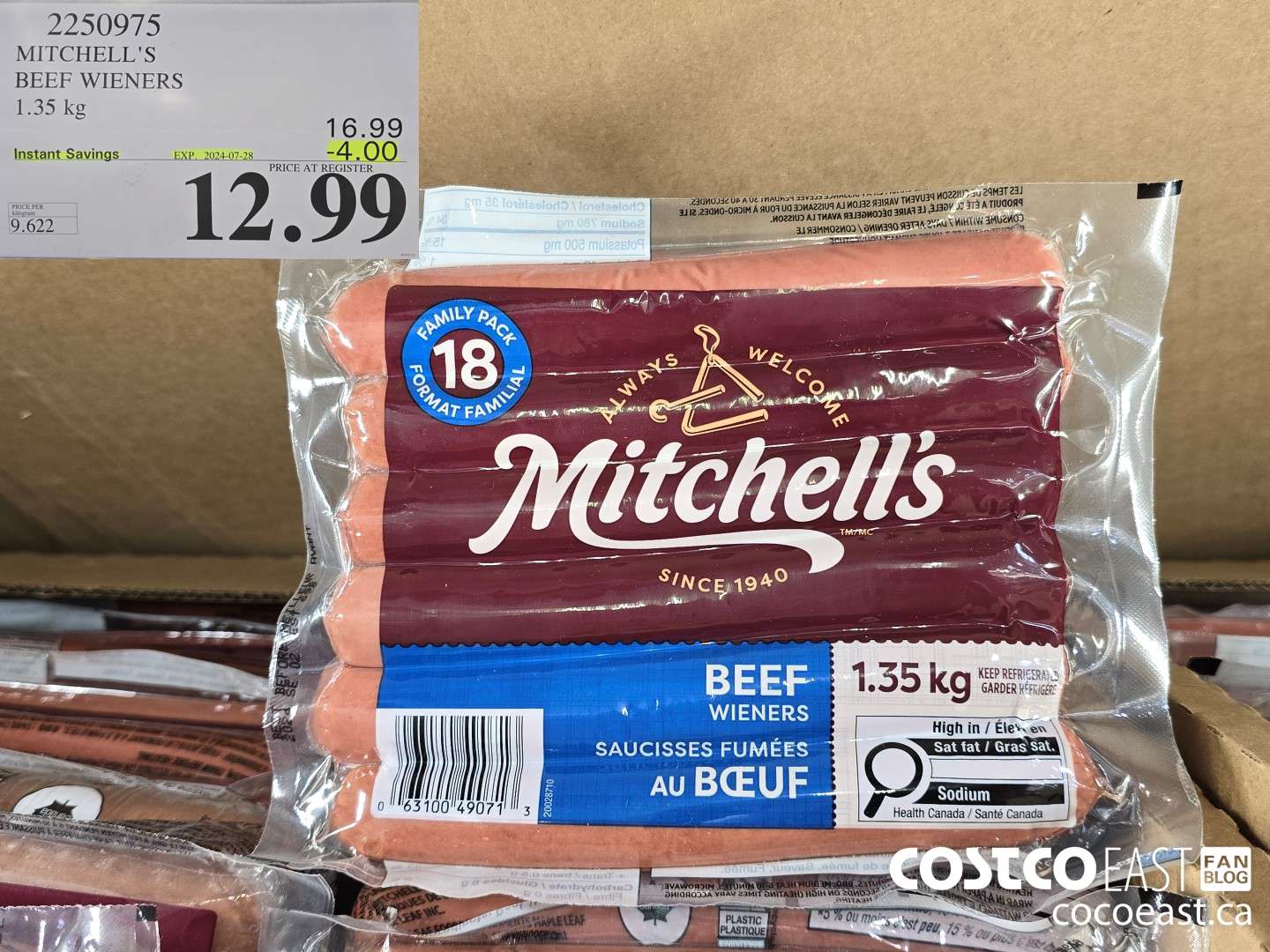 2250975 MITCHELL'S BEEF WIENERS 1.35 KG ($4.00 INSTANT SAVINGS EXPIRES ON 2024-07-28) $12.99