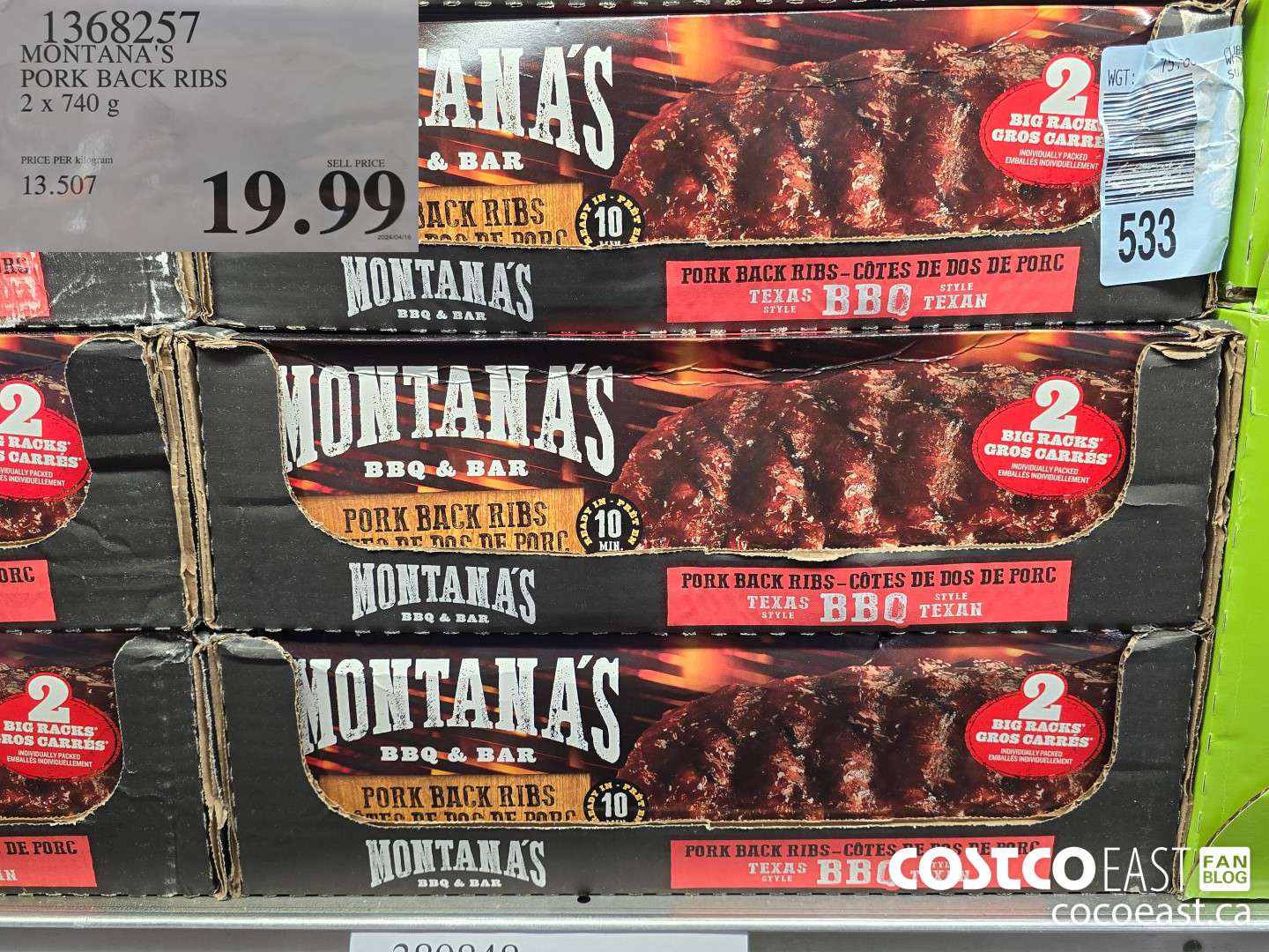 1368257 MONTANA'S PORK BACK RIBS 2 X 740 G $19.99