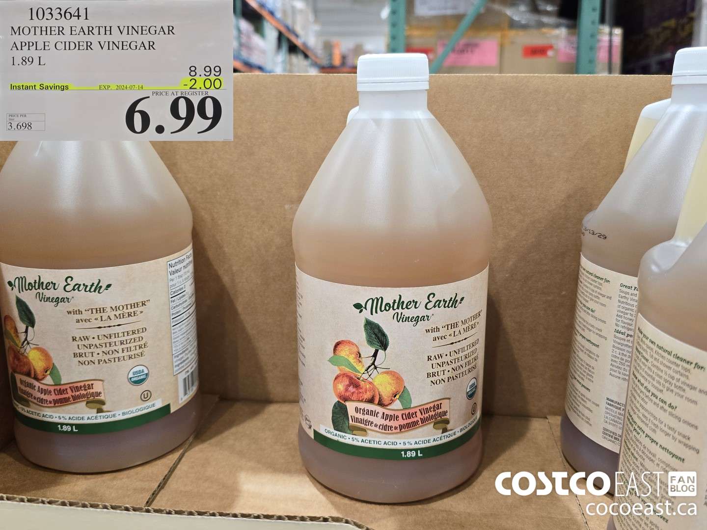 1033641 MOTHER EARTH VINEGAR APPLE CIDER VINEGAR 1.89 L ($2.00 INSTANT SAVINGS EXPIRES ON 2024-07-14) $6.99