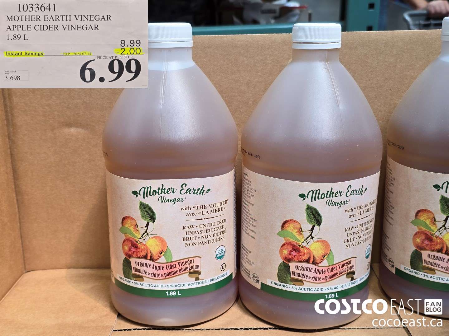 1033641 MOTHER EARTH VINEGAR APPLE CIDER VINEGAR 1.89 L ($2.00 INSTANT SAVINGS EXPIRES ON 2024-07-14) $6.99
