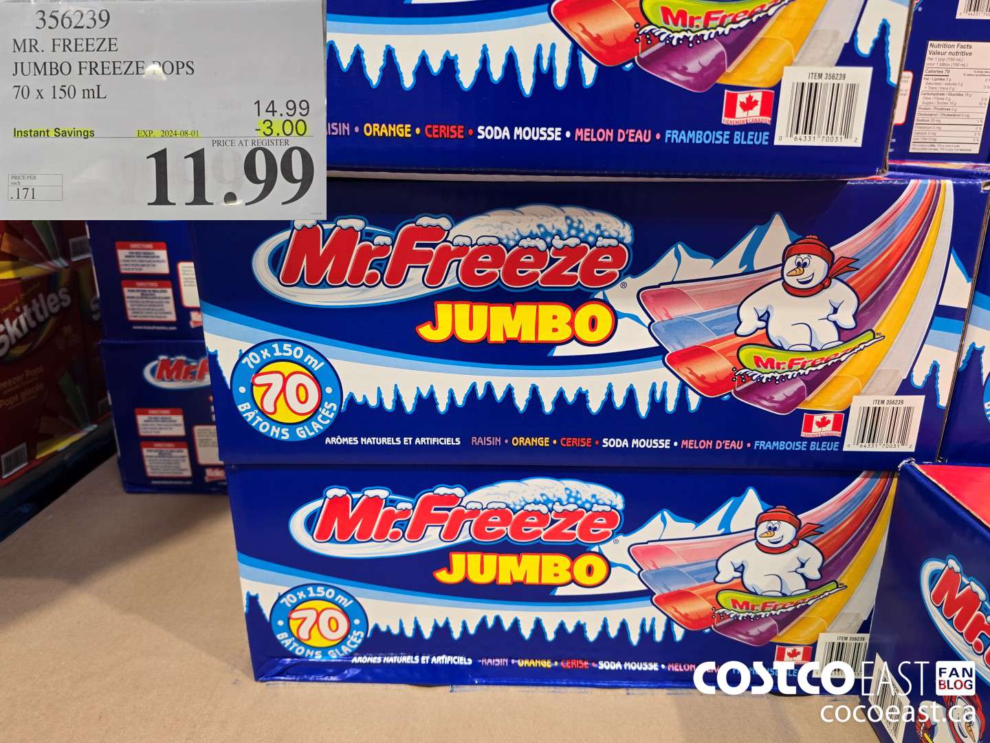 356239 MR. FREEZE JUMBO FREEZE POPS 70 X 150 ML ($3.00 INSTANT SAVINGS EXPIRES ON 2024-08-01) $11.99