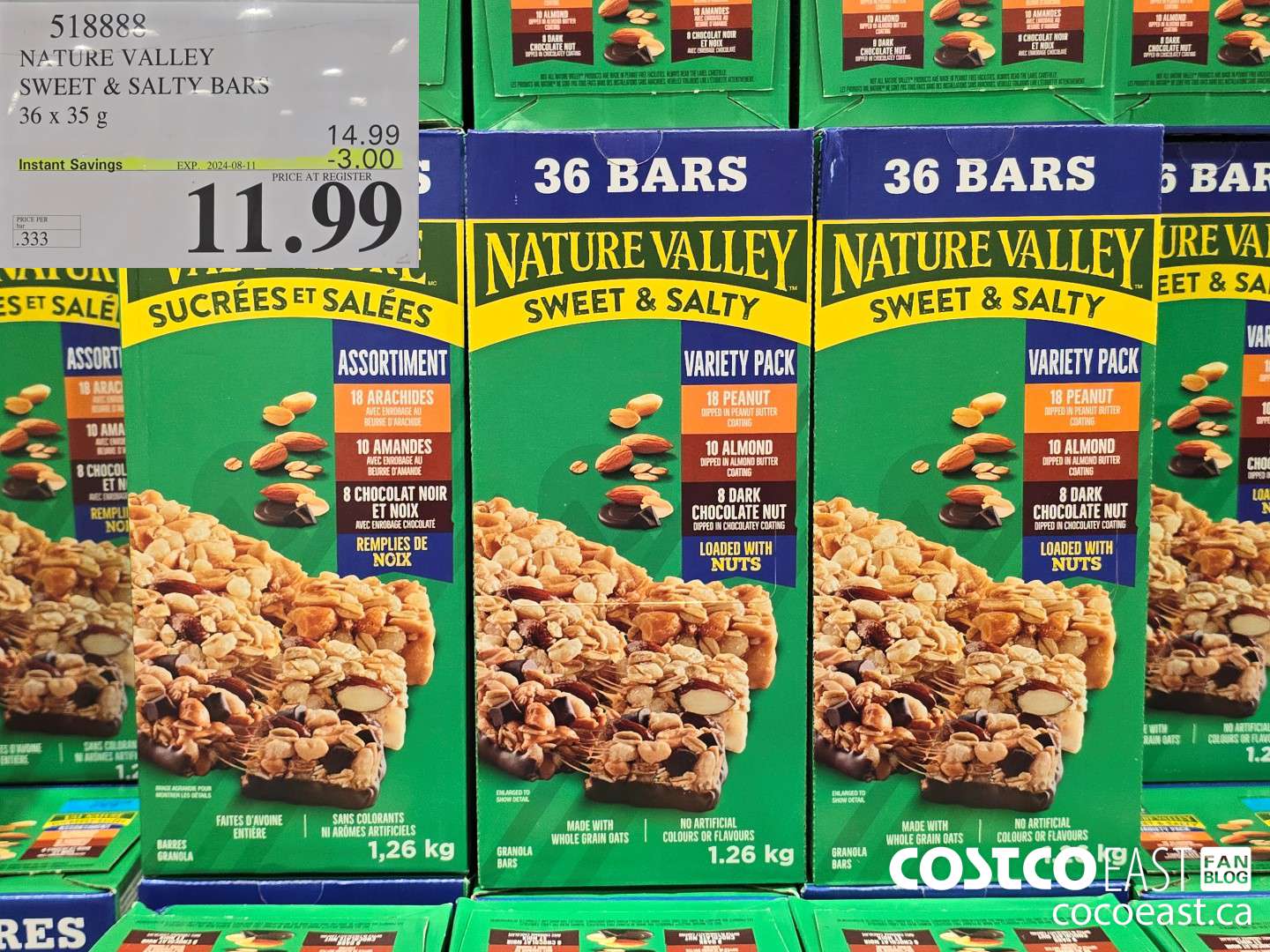 518888 NATURE VALLEY SWEET & SALTY BARS 36 X 35G ($3.00 INSTANT SAVINGS EXPIRES ON 2024-08-11) $11.99