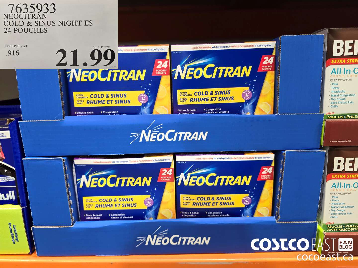 7635933 NEOCITRAN COLD & SINUS NIGHT ES 24 POUCHES $21.99