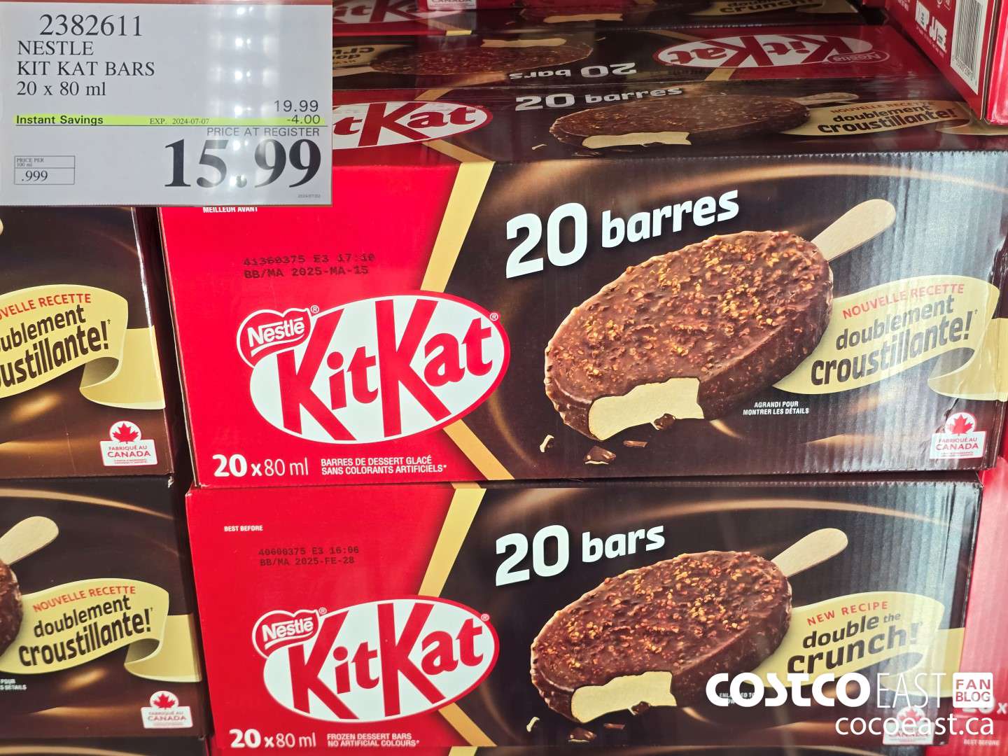 2382611 NESTLE KIT KAT BARS 20 x 80 ml ($4.00 INSTANT SAVINGS EXPIRES ON 2024-07-07) $15.99