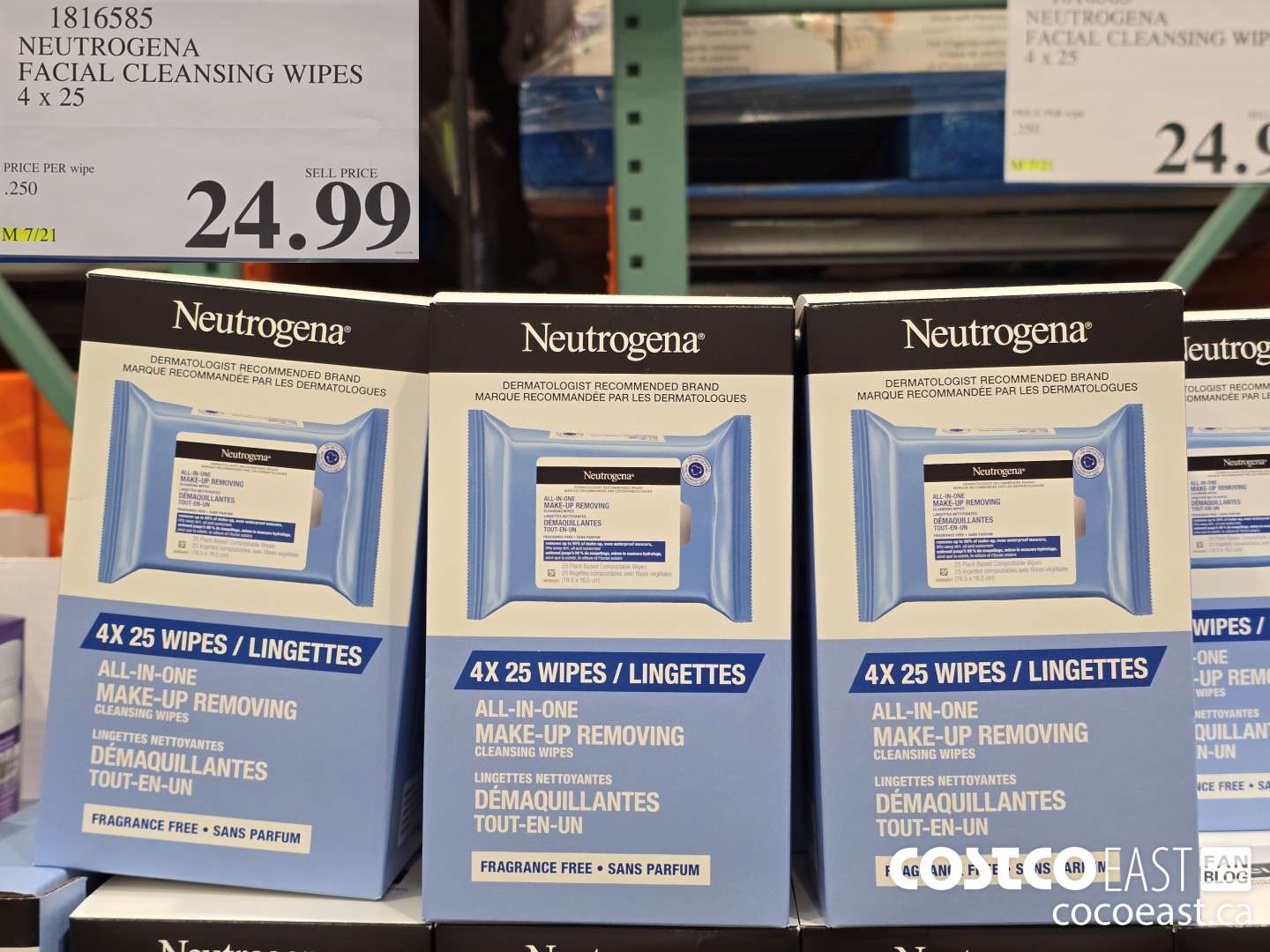1816585 NEUTROGENA FACIAL CLEANSING WIPES 4x25 $24.99