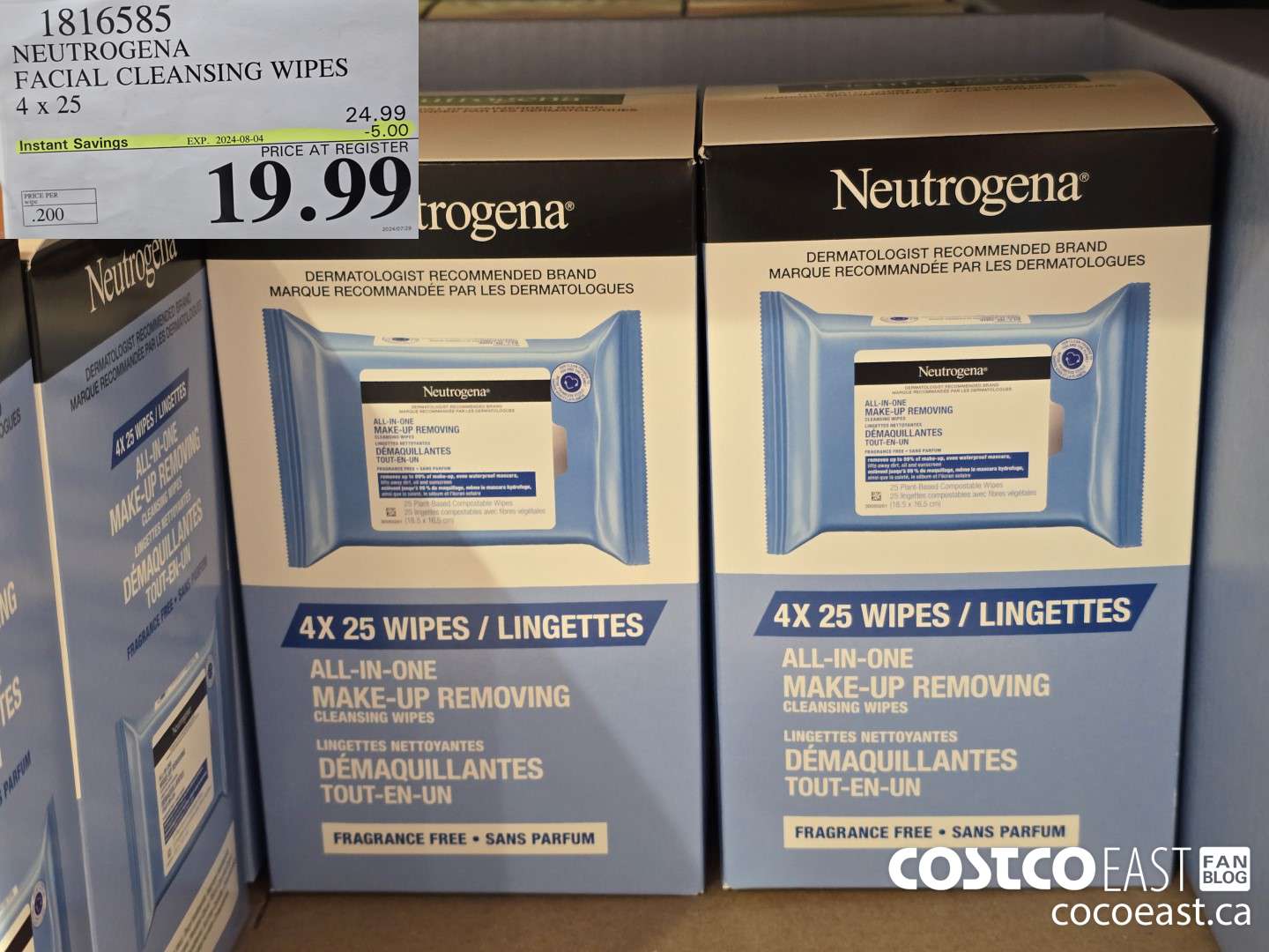 1816585 NEUTROGENA FACIAL CLEANSING WIPES 4x25 ($5.00 INSTANT SAVINGS EXPIRES ON 2024-08-04) $19.99