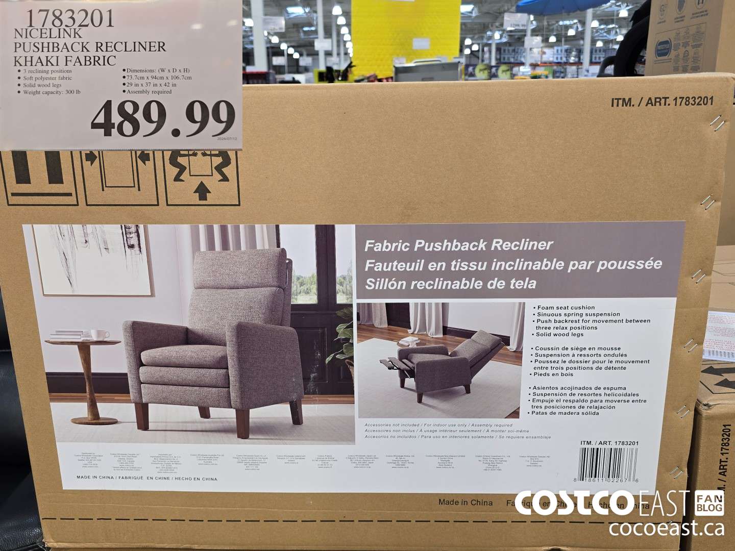 1783201 NICELINK PUSHBACK RECLINER KHAKI FABRIC $489.99