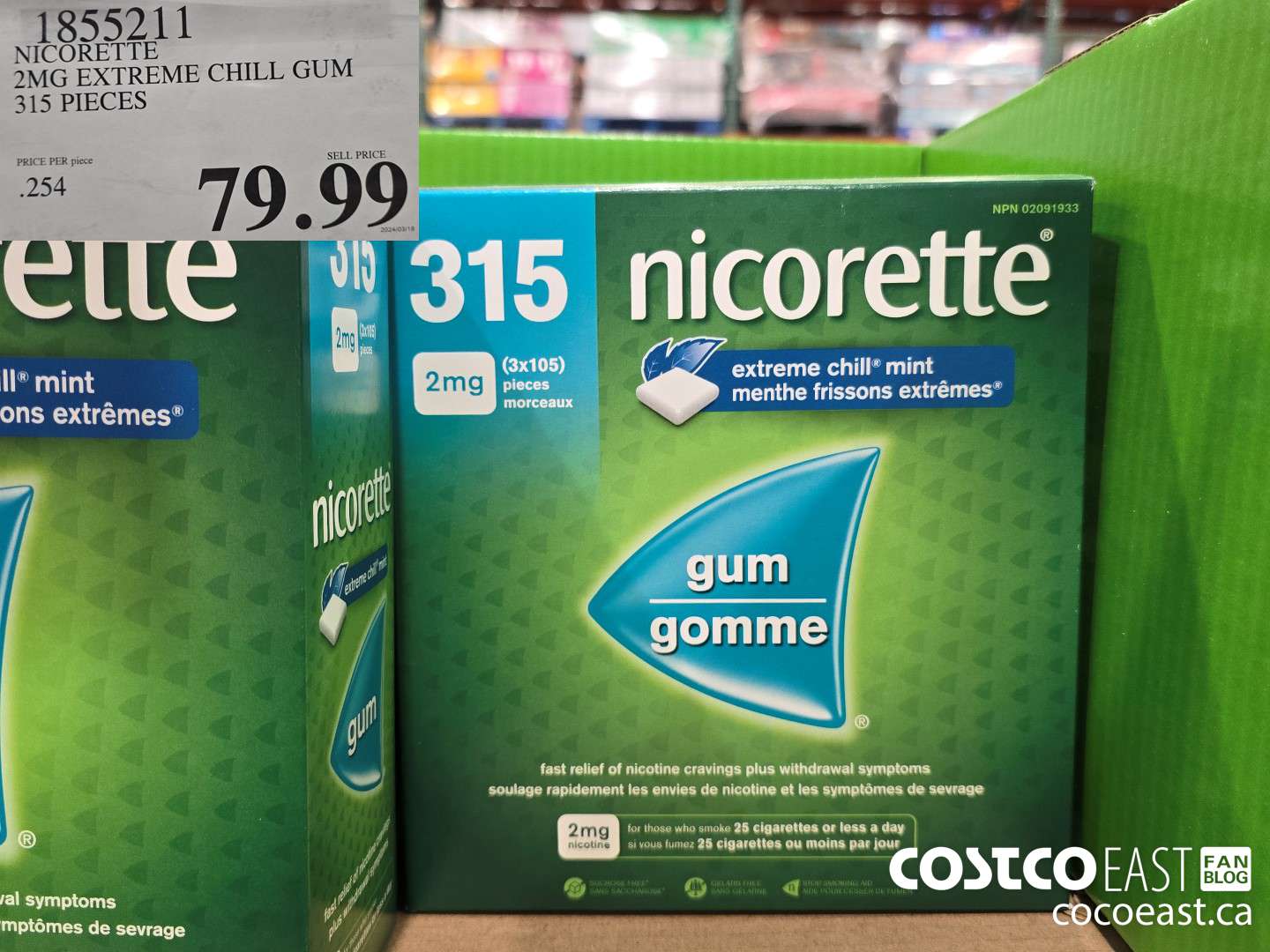 1855211 NICORETTE 2MG EXTREME CHILL GUM 315 PIECES $79.99