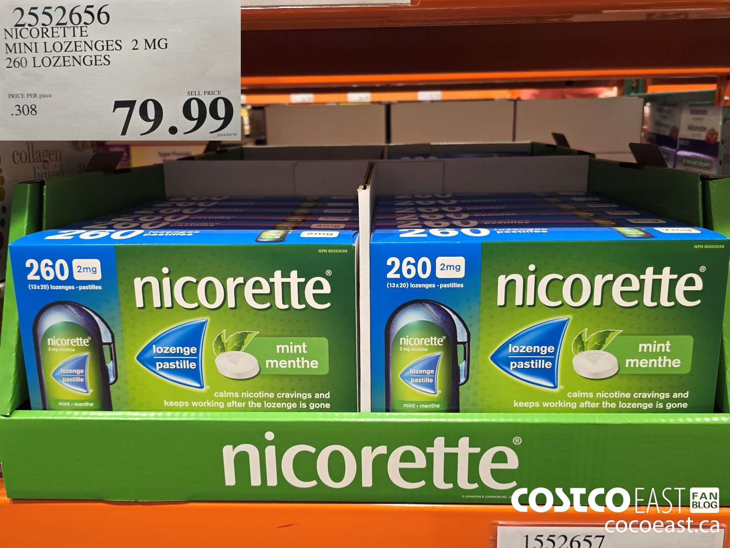 2552656 NICORETTE MINI LOZENGES 2 MG 260 LOZENGES $79.99