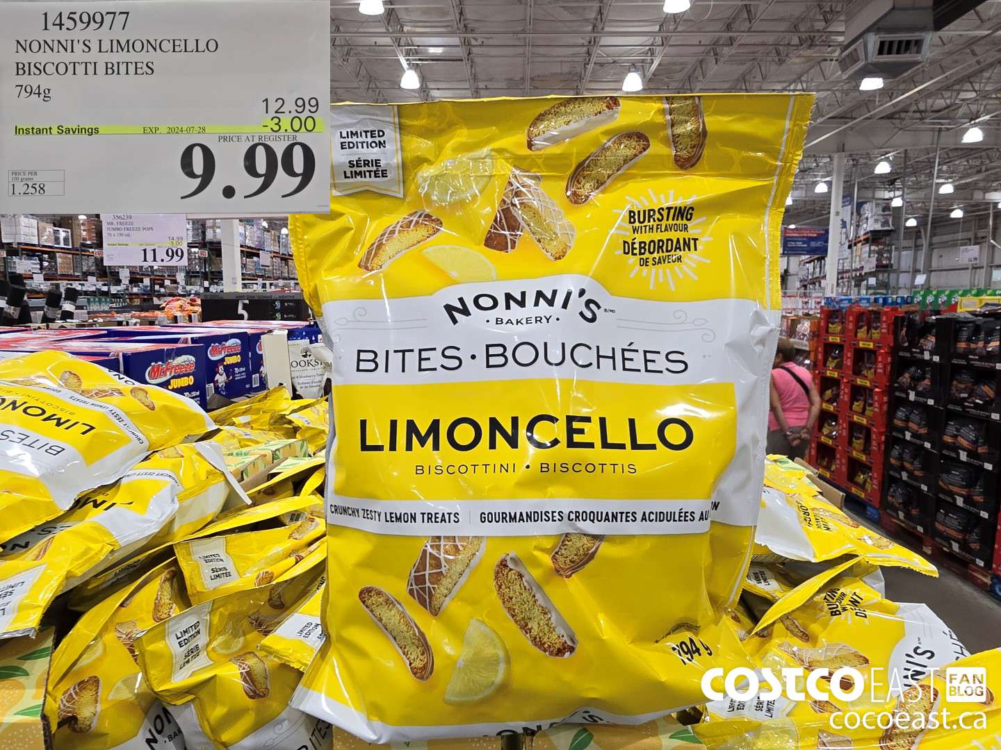 1459977 NONNI'S LIMONCELLO BISCOTTI BITES 794G ($3.00 INSTANT SAVINGS EXPIRES ON 2023-07-28) $9.99