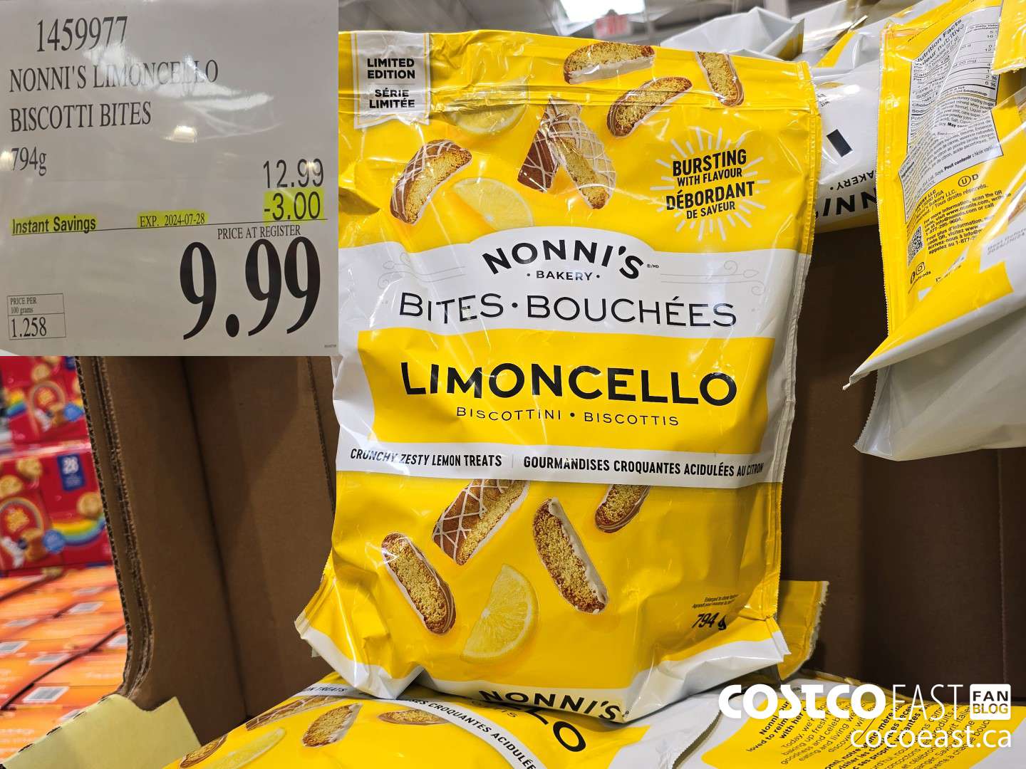1459977 NONNI'S LIMONCELLO BISCOTTI BITES 794G ($3.00 INSTANT SAVINGS EXPIRES ON 2023-07-28) $9.99
