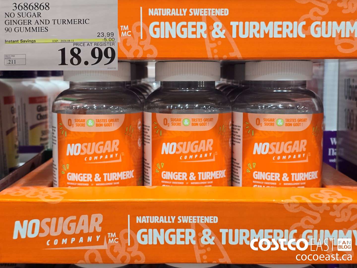 3686868 NO SUGAR GINGER AND TURMERIC 90 GUMMIES ($5.00 INSTANT SAVINGS EXPIRES ON 2024-08-11) $18.99