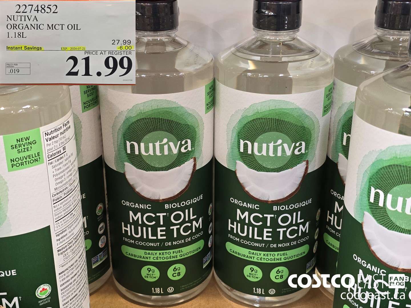 2274852 NUTIVA ORGANIC MCT OIL 1.18L ($6.00 INSTANT SAVINGS EXPIRES ON 2024-07-21) $21.99