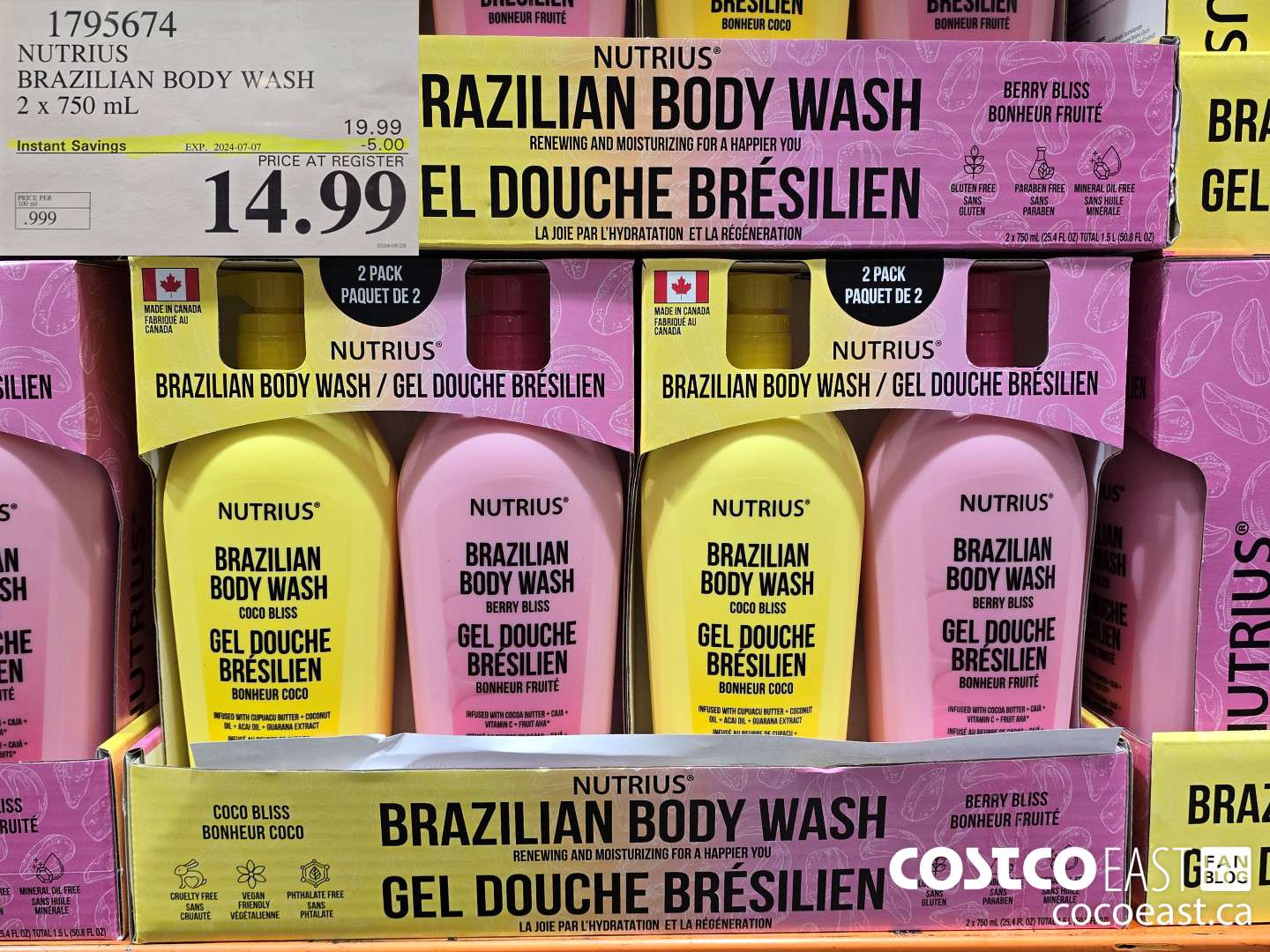 1795674 NUTRIUS BRAZILIAN BODY WASH 2 x 750 mL ($5.00 INSTANT SAVINGS EXPIRES ON 2024-07-07) $14.99