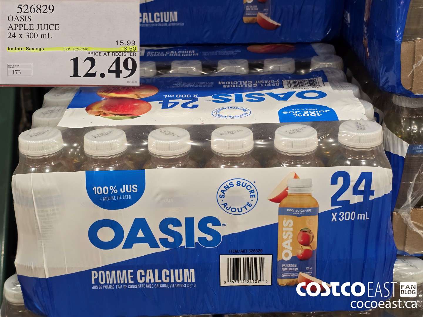 526829 OASIS APPLE JUICE 24 X 300 ML ($3.50 INSTANT SAVINGS EXPIRES ON 2024-07-07) $12.49