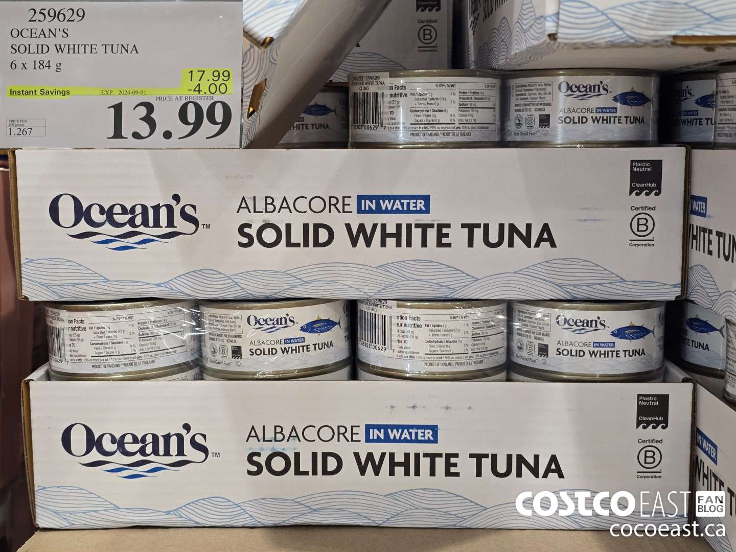 259629 OCEAN'S SOLID WHITE TUNA 6 x 184G ($4.00 INSTANT SAVINGS EXPIRES ON 2024-09-01) $13.99