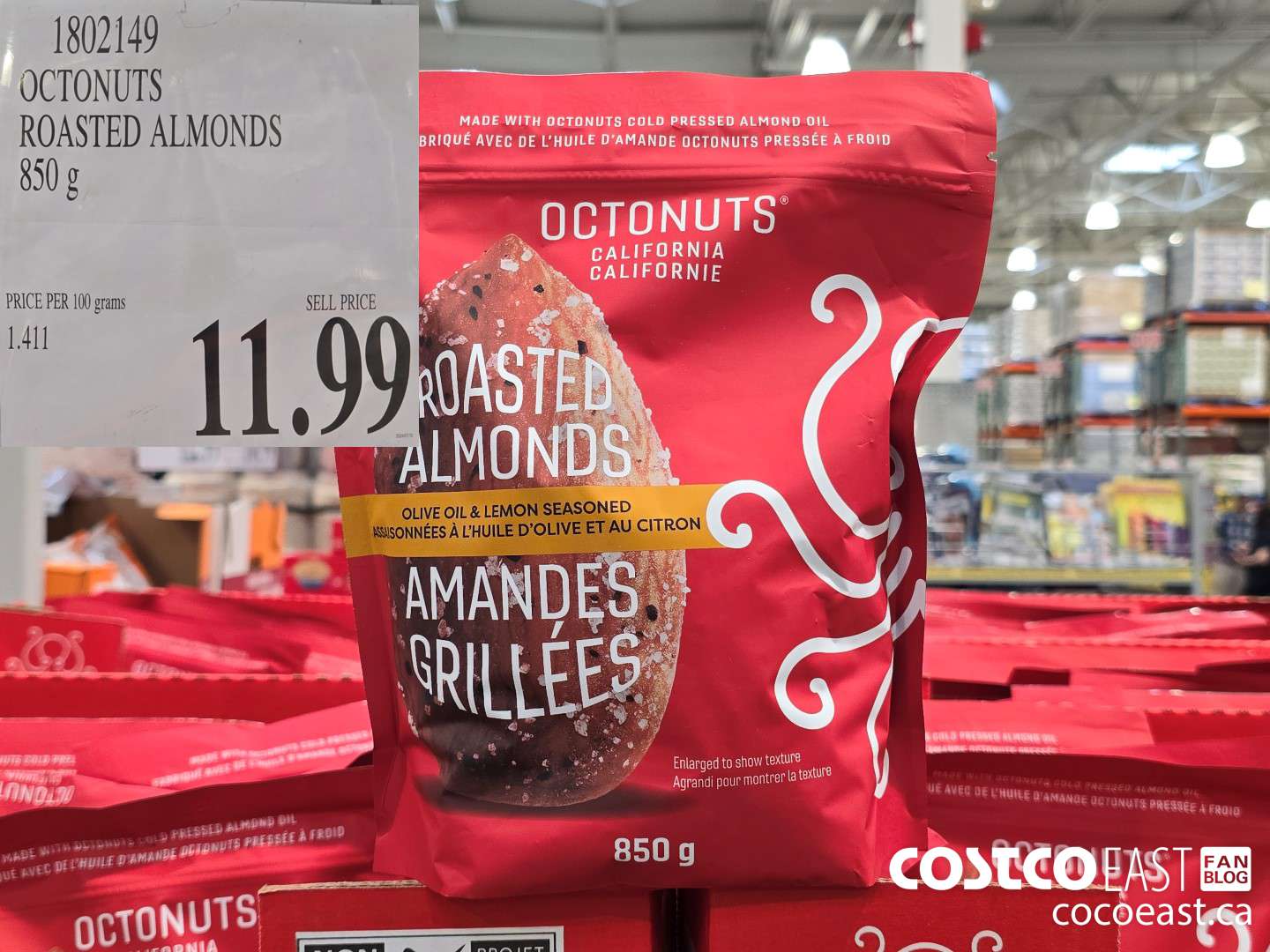 1802149 OCTONUTS ROASTED ALMONDS 850 G $11.99