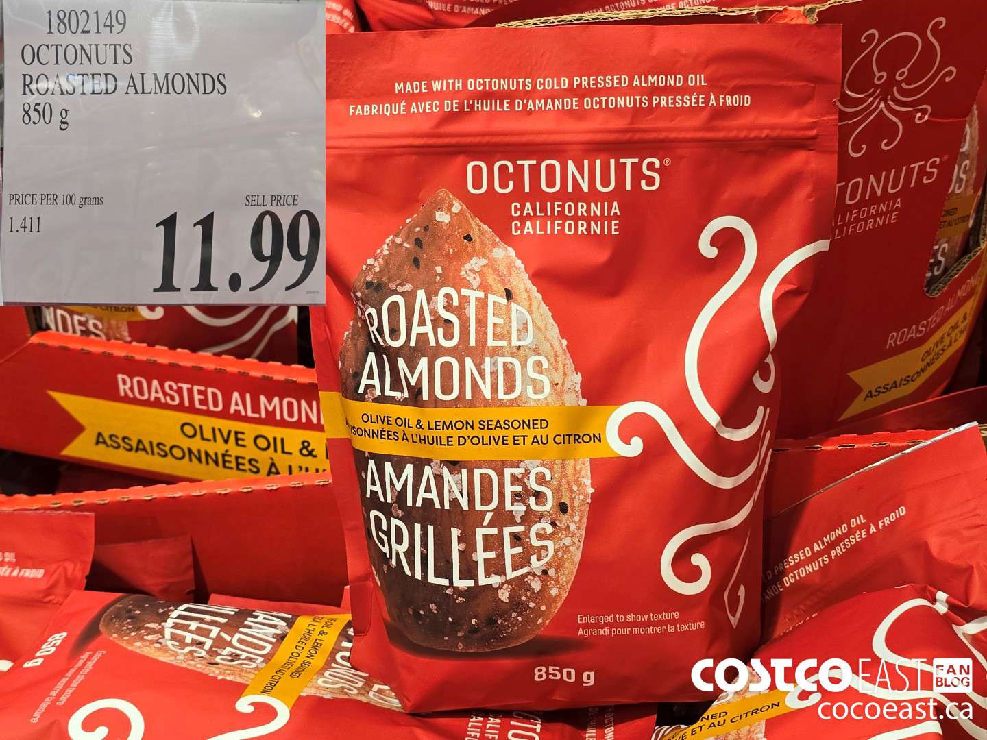 1802149 OCTONUTS ROASTED ALMONDS 850 G $11.99