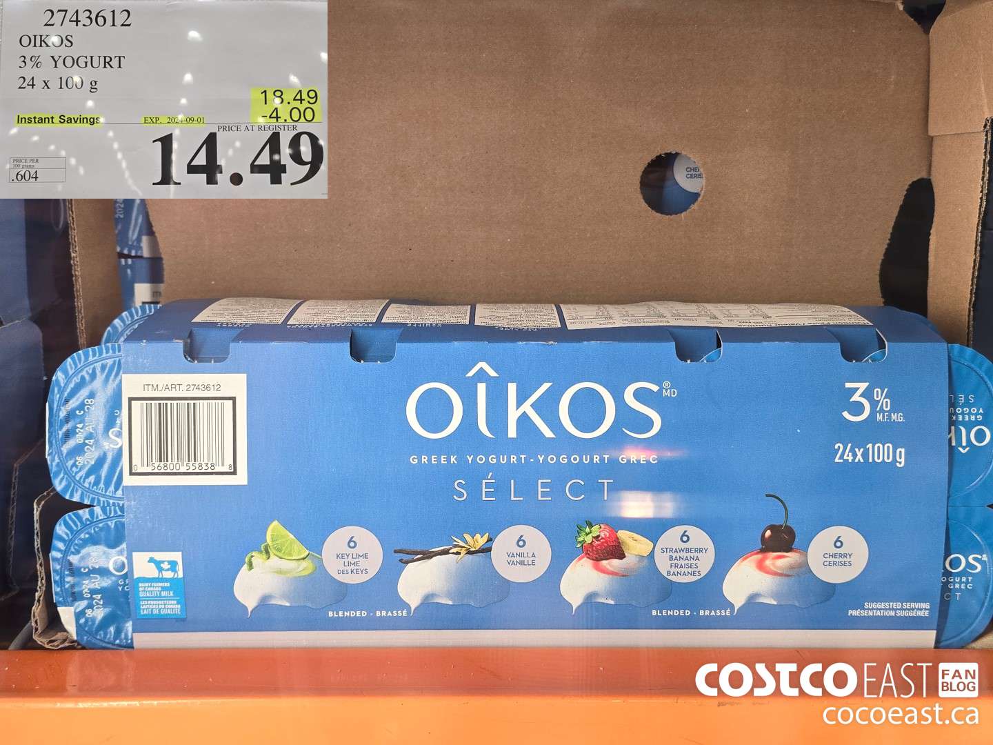 2743612 OIKOS 3% YOGURT 24 x 100g ($4.00 INSTANT SAVINGS EXPIRES ON 2024-09-01) $14.49