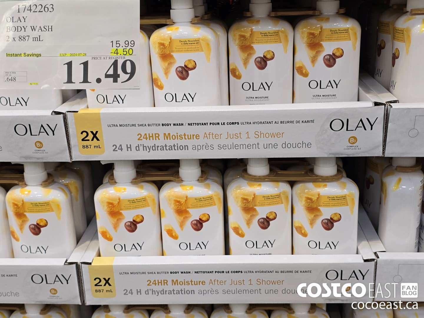 1742263 OLAY BODY WASH 2 X 887 mL ($4.50 INSTANT SAVINGS EXPIRES ON 2024-07-28) $11.49