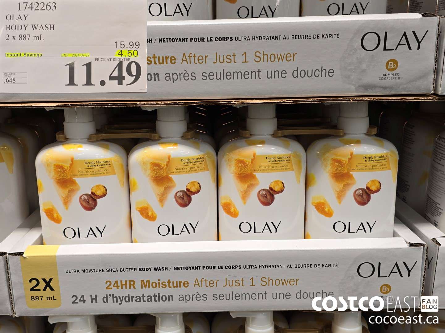 1742263 OLAY BODY WASH 2 X 887 mL ($4.50 INSTANT SAVINGS EXPIRES ON 2024-07-28) $11.49