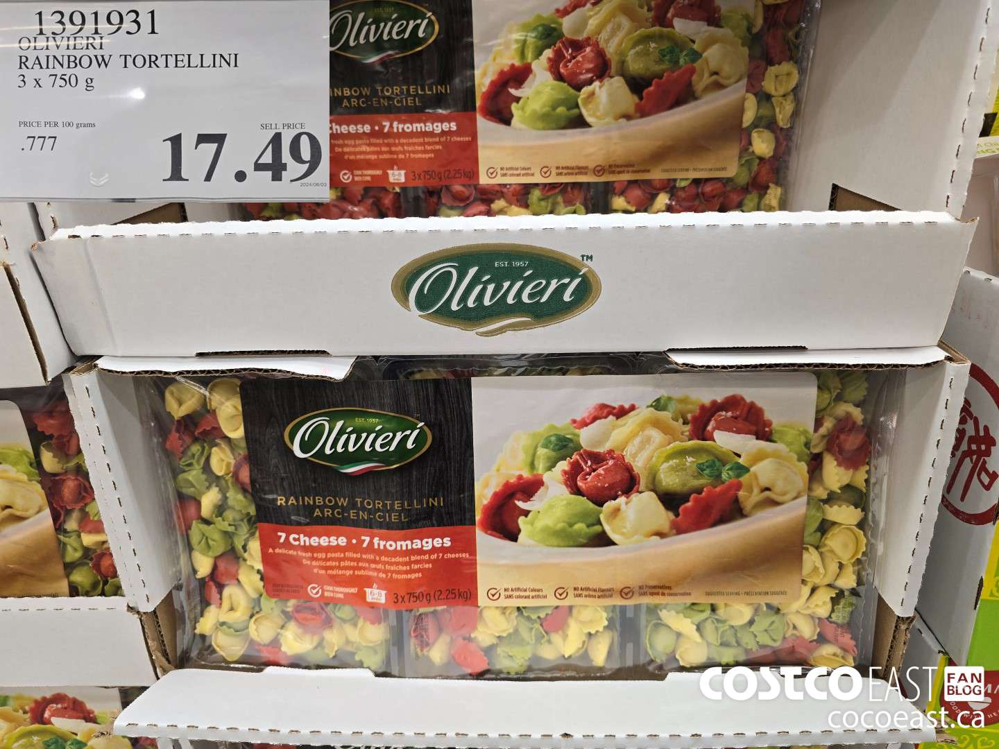 1391931 OLIVIERI RAINBOW TORTELLINI 3 x 750 g $17.49