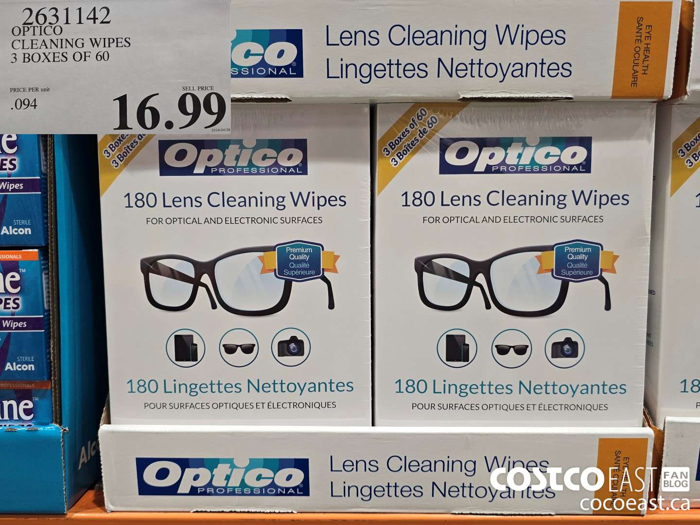2631142 OPTICO CLEANING WIPES 3 BOXES OF 60 $16.99
