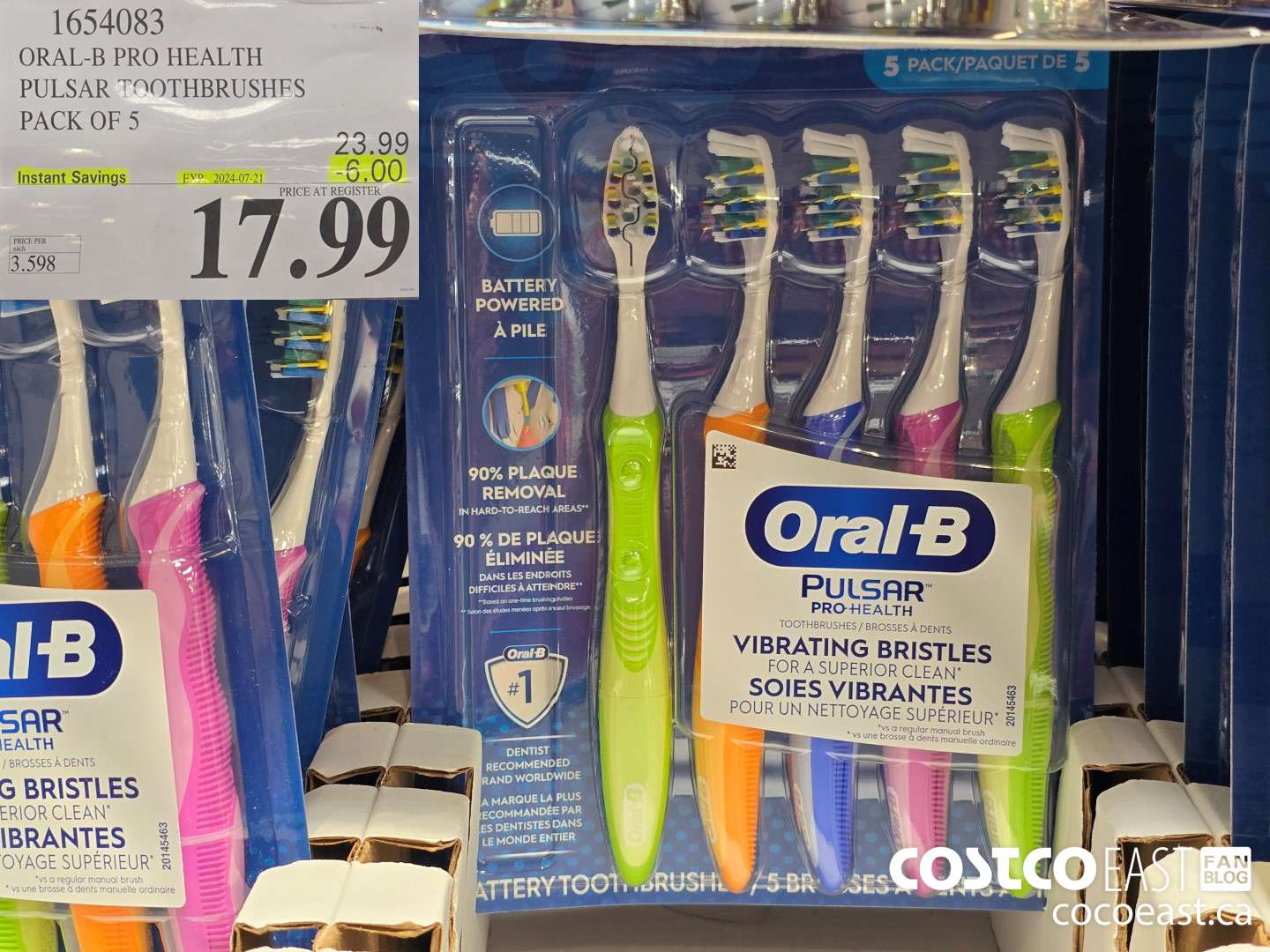 1654083 ORAL-B PRO HEALTH PULSAR TOOTHBRUSHES PACK OF 5 ($6.00 INSTANT SAVINGS EXPIRES ON 2024-07-21) $17.99