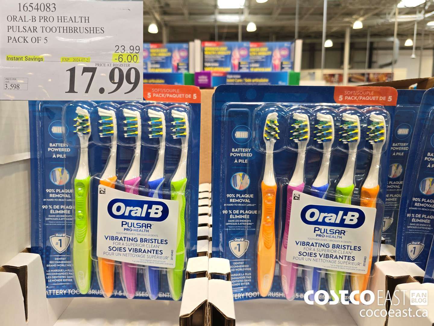 1654083 ORAL-B PRO HEALTH PULSAR TOOTHBRUSHES PACK OF 5 ($6.00 INSTANT SAVINGS EXPIRES ON 2024-07-21) $17.99