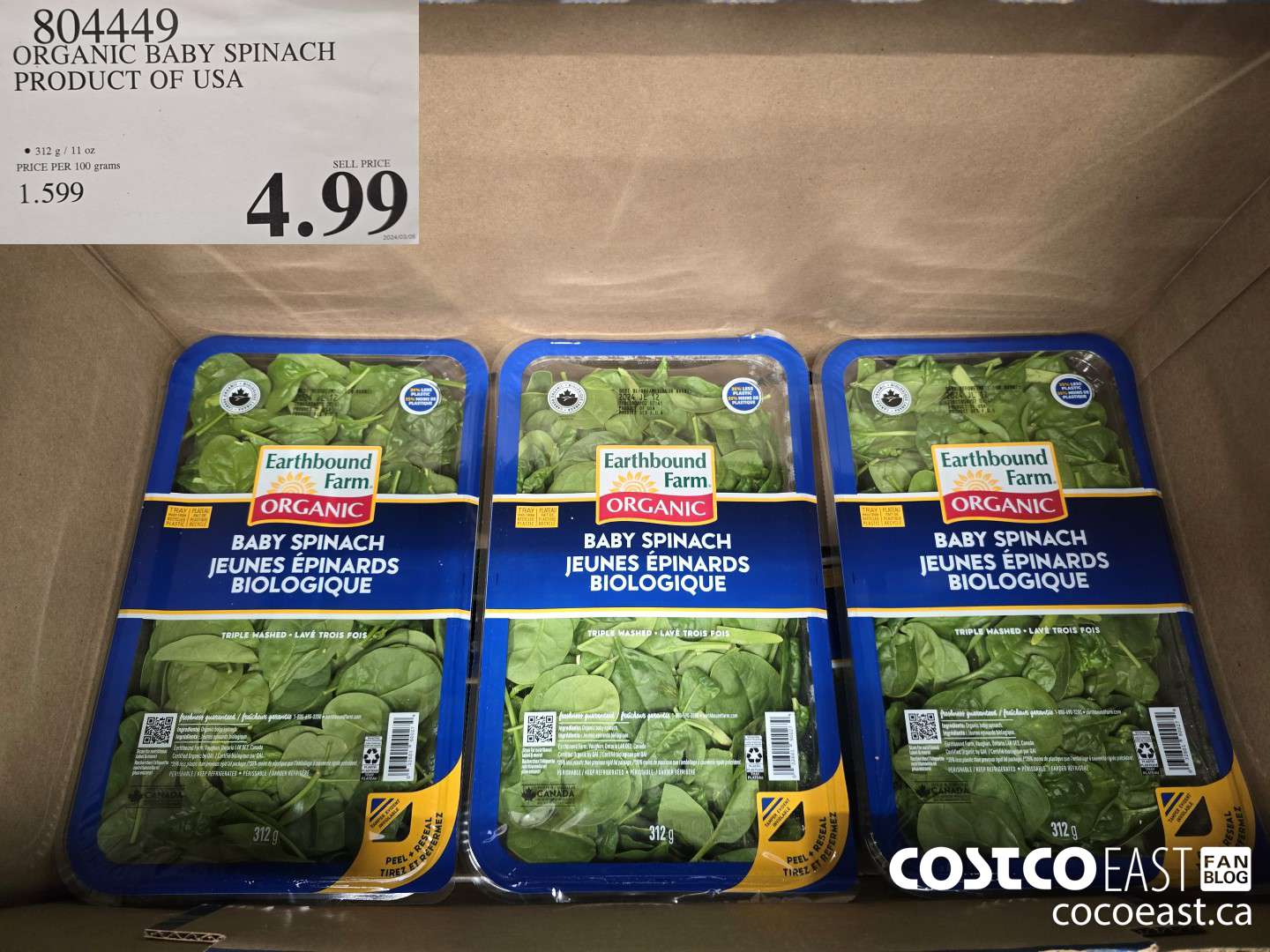 804449 ORGANIC BABY SPINACH PRODUCT OF USA $4.99