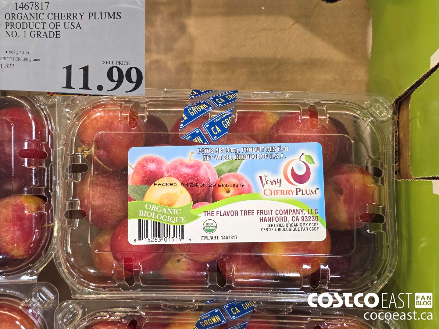 1467817 ORGANIC CHERRY PLUMS PRODUCT OF USA NO. 1 GRADE $11.99