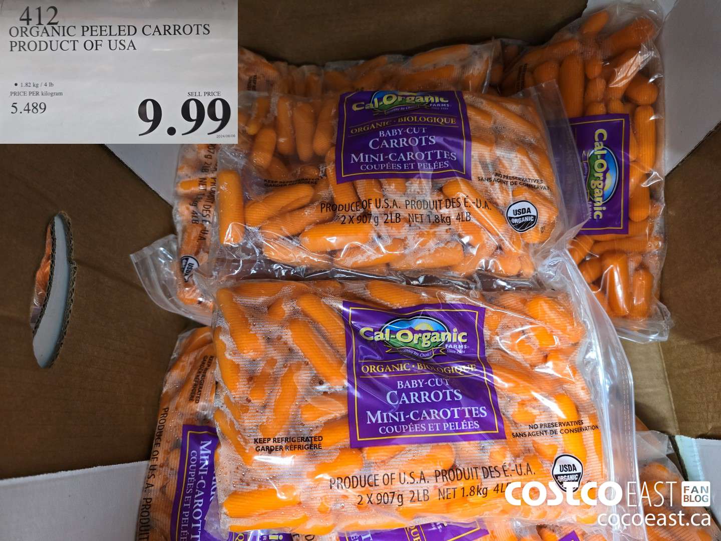 412 ORGANIC PEELED CARROTS PRODUCT OF USA $9.99