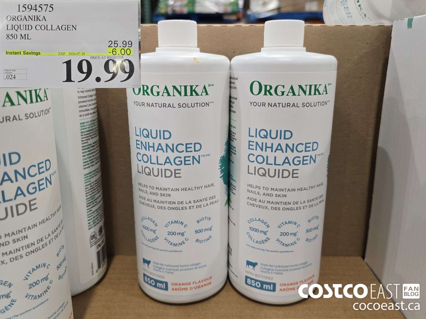 1594575 ORGANIKA LIQUID COLLAGEN 850 ML ($6.00 INSTANT SAVINGS EXPIRES ON 2024-07-28) $19.99