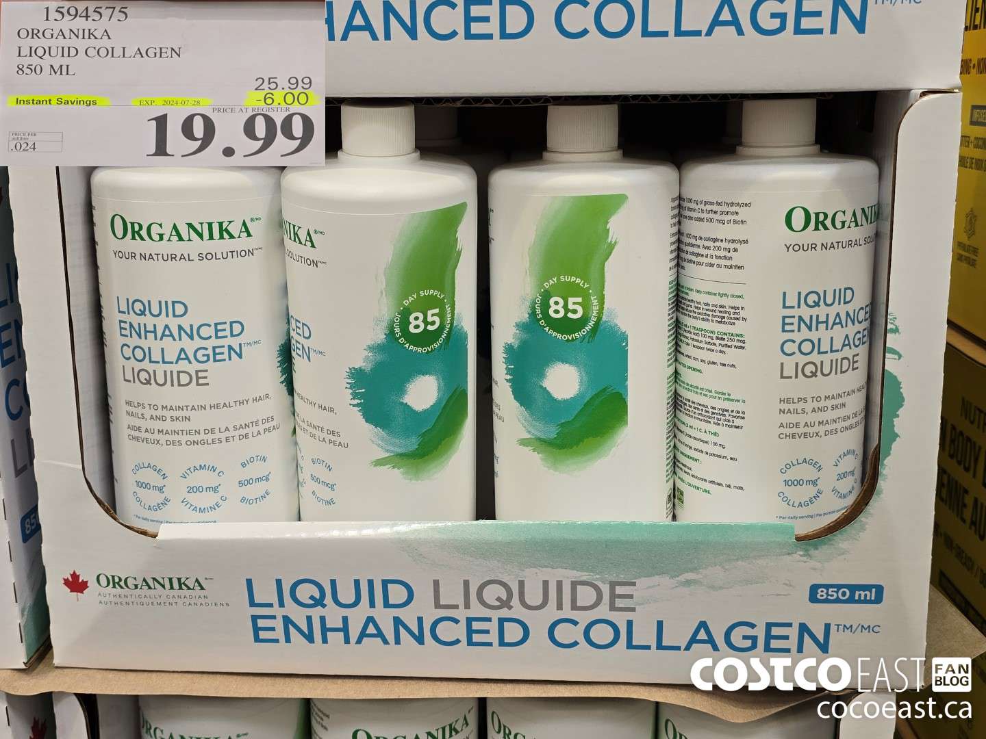 1594575 ORGANIKA LIQUID COLLAGEN 850 ML ($6.00 INSTANT SAVINGS EXPIRES ON 2024-07-28) $19.99
