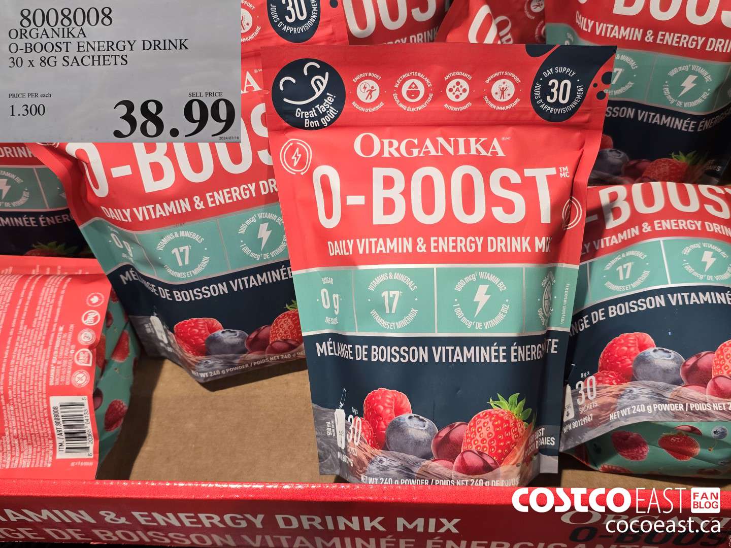 8008008 ORGANIKA O-BOOST ENERGY DRINK 30 x 8G SACHETS $38.99