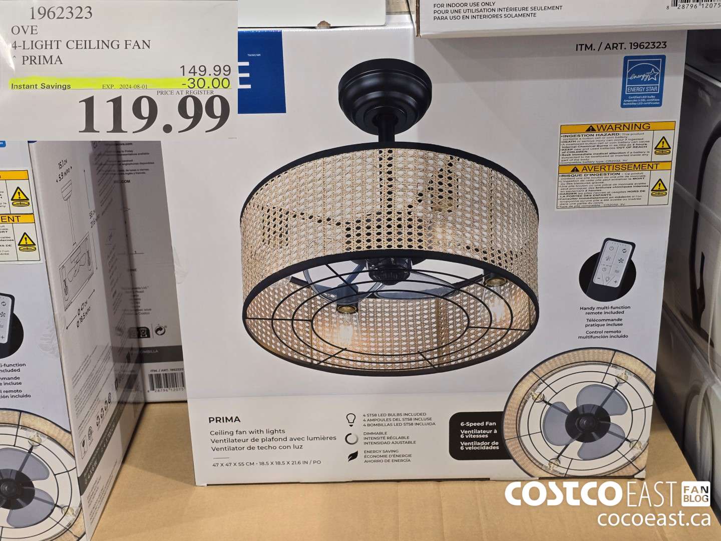 1962323 OVE 4-LIGHT CEILING FAN PRIMA ($30.00 INSTANT SAVINGS EXPIRES ON 2024-08-01) $119.99