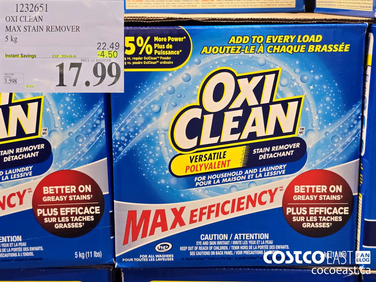 1232651 OXI CLEAN MAX STAIN REMOVER 5 KG ($4.50 INSTANT SAVINGS EXPIRES ON 2024-08-04) $17.99