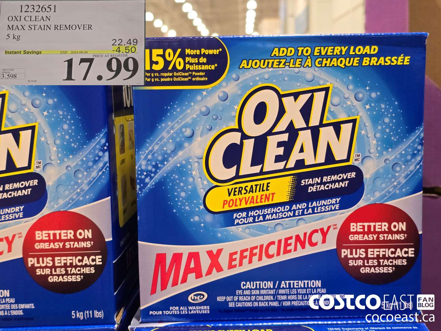 1232651 OXI CLEAN MAX STAIN REMOVER 5 KG ($4.50 INSTANT SAVINGS EXPIRES ON 2024-08-04) $17.99