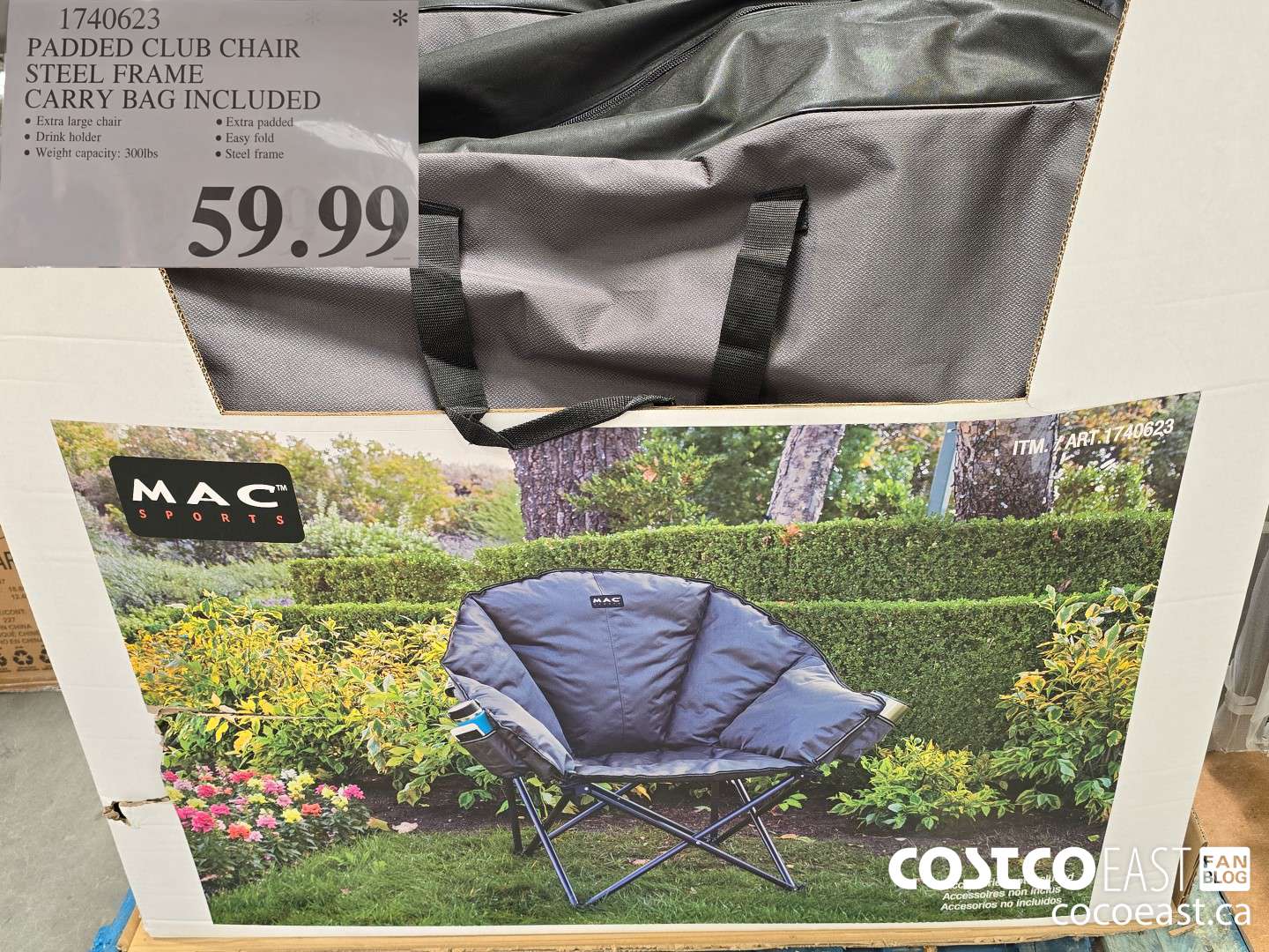 1740623 PADDED CLUB CHAIR STEEL FRAME CARRY BAG INCLUDED $59.99