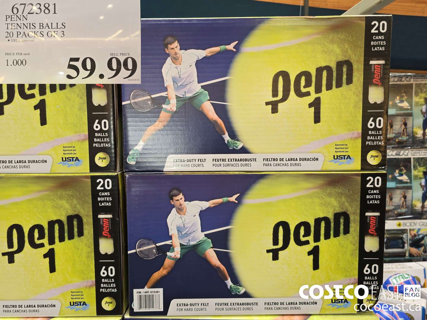 672381 PENN TENNIS BALLS 20 PACKS OF 3 $59.99