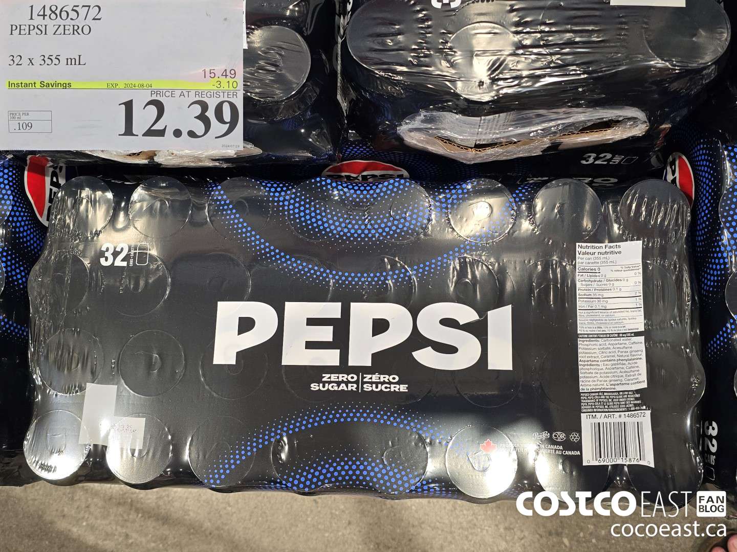 1486572 PEPSI ZERO 32 X 355 ML ($3.10 INSTANT SAVINGS EXPIRES ON 2024-08-04) $12.39
