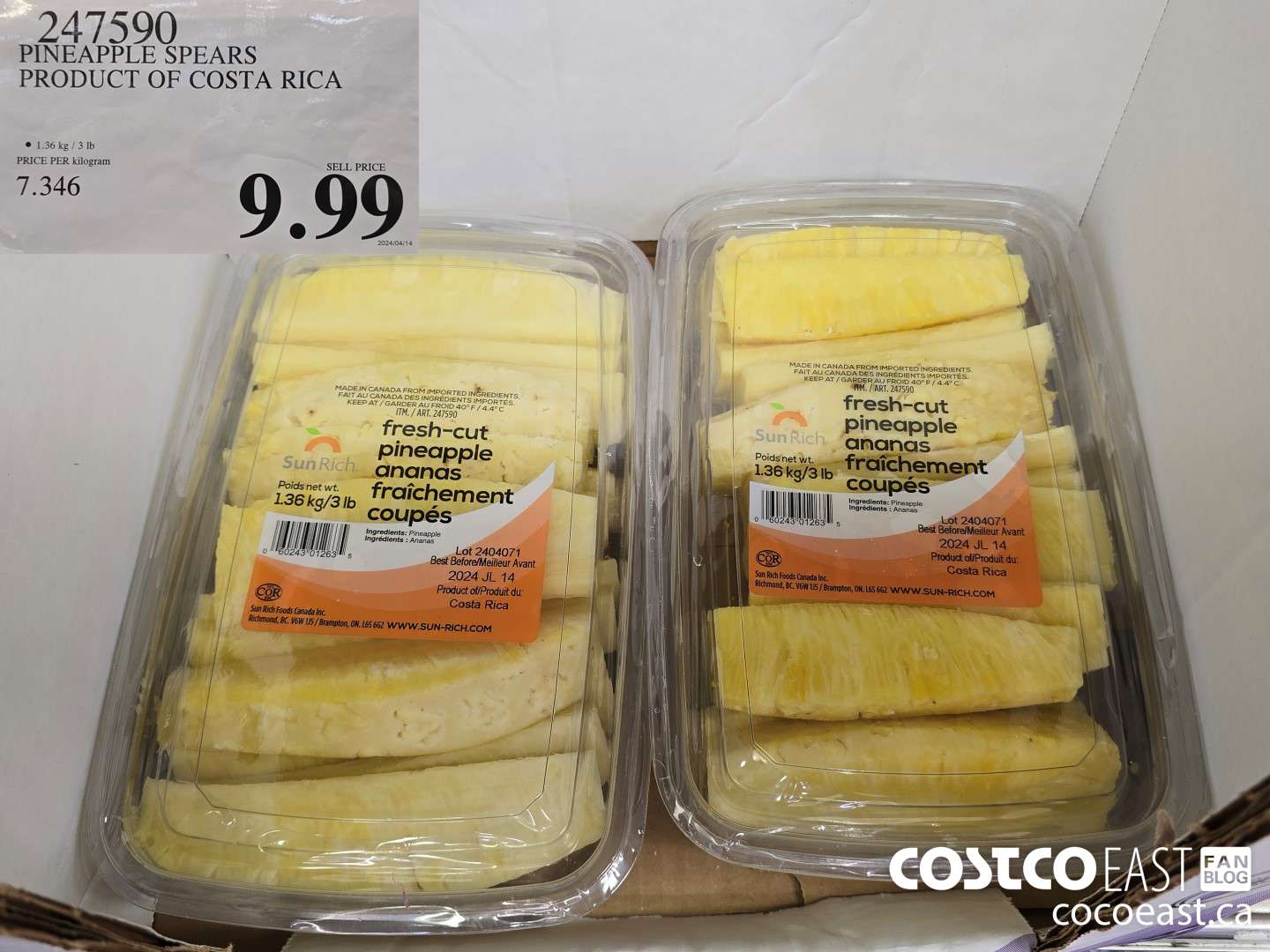 247590 PINEAPPLE SPEARS PRODUCT OF COSTA RICA $9.99