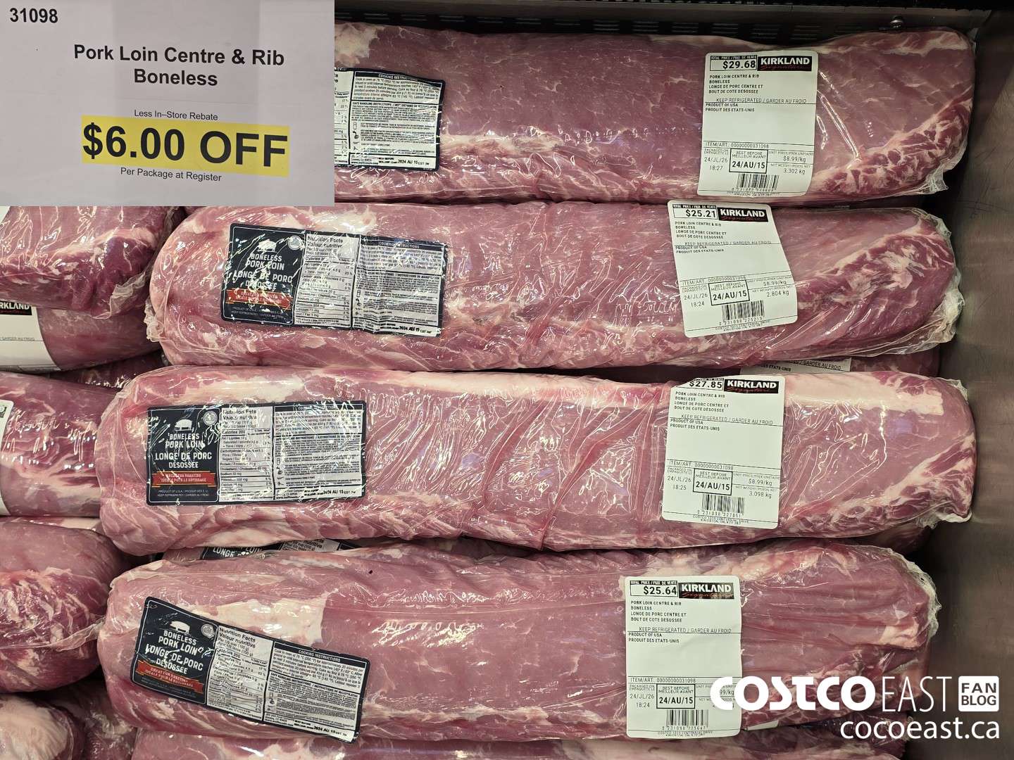 31098 PORK LOIN CENTRE & RIB BONELESS ($6.00 INSTANT SAVINGS)