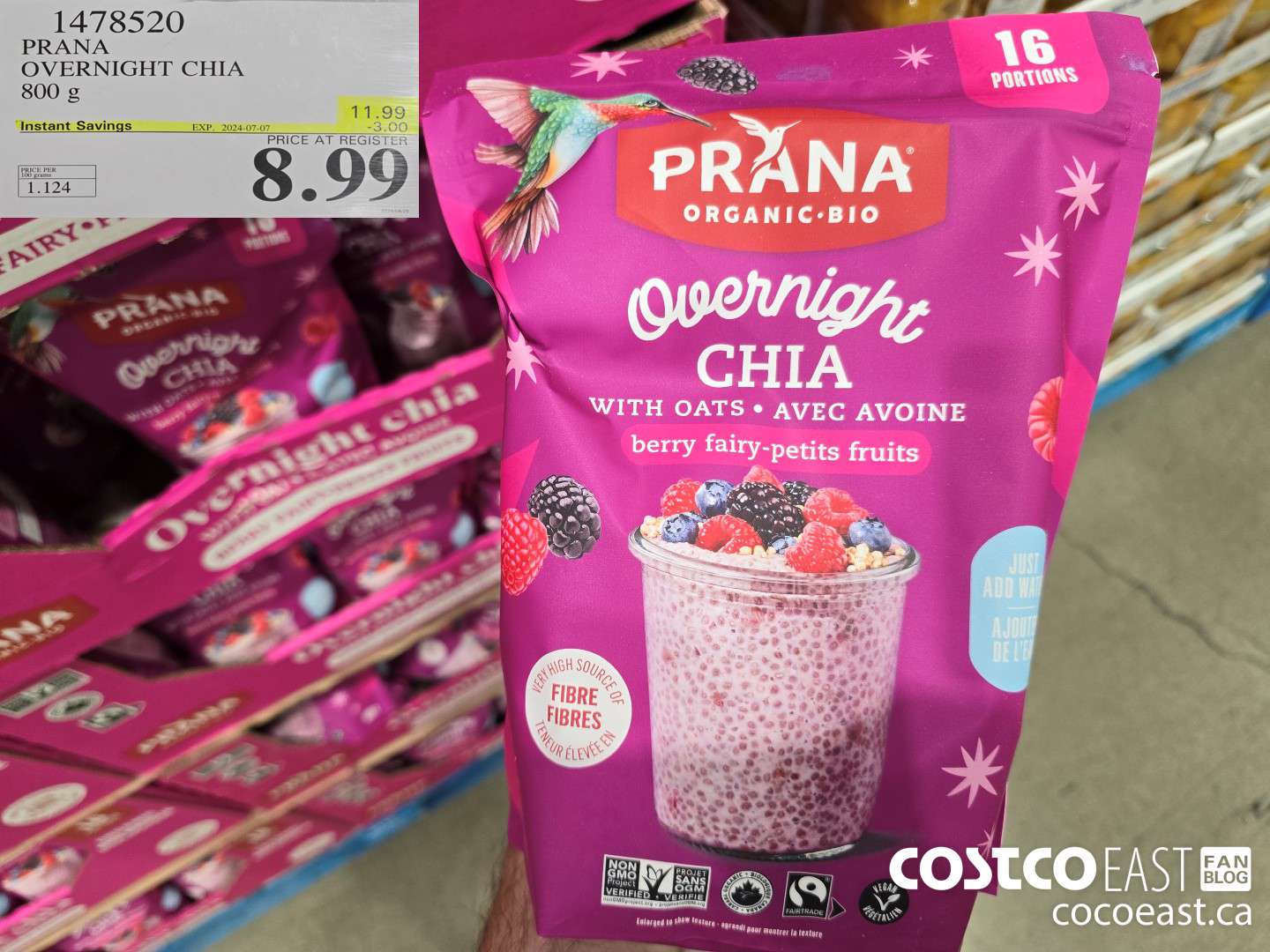 1478520 PRANA OVERNIGHT CHIA 500 g ($3.00 INSTANT SAVINGS EXPIRES ON 2024-07-07) $8.99