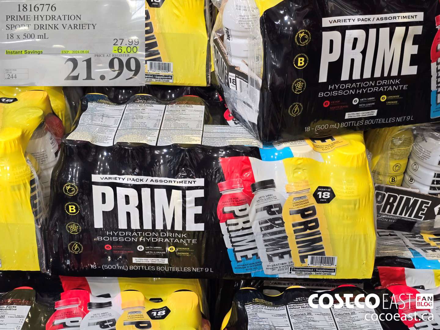 1816776 PRIME HYDRATION SPORT DRINK VARIETY 18 x 500 mL ($6.00 INSTANT SAVINGS EXPIRES ON 2024-08-04) $21.99